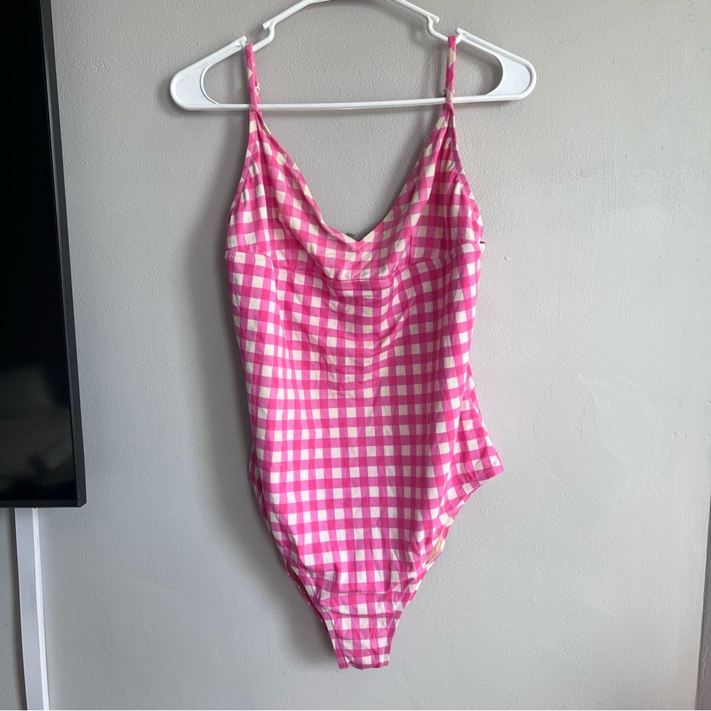 J. Crew Factory Pink and White Gingham One-Piece Swimsuit